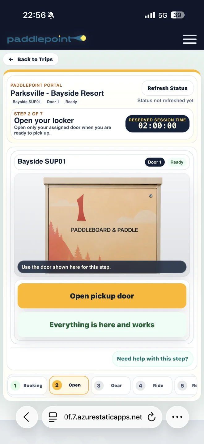 PaddlePoint Web App Arrive step