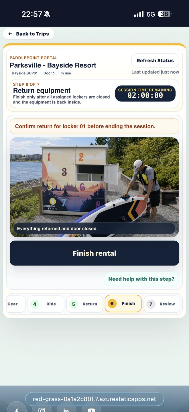 PaddlePoint Web App Return step