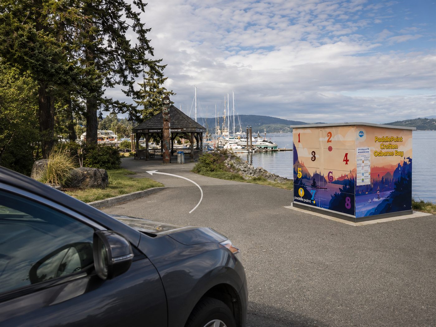 Crofton Osborne Bay arrival by car for a future PaddlePoint station