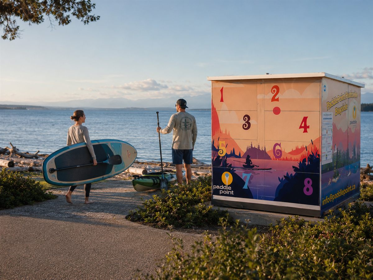 Paddlers near a PaddlePoint station on the water