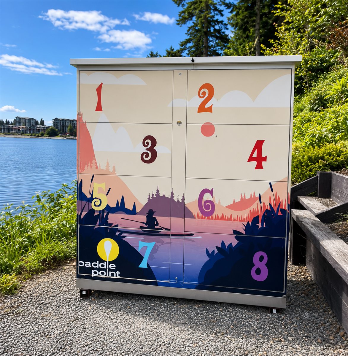 Parksville PaddlePoint locker station beside the water