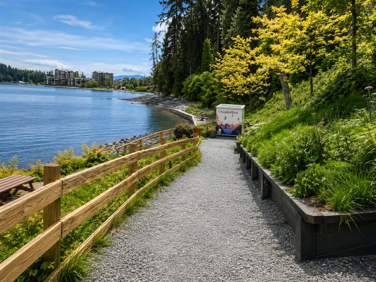 Waterfront path leading toward the Parksville PaddlePoint station
