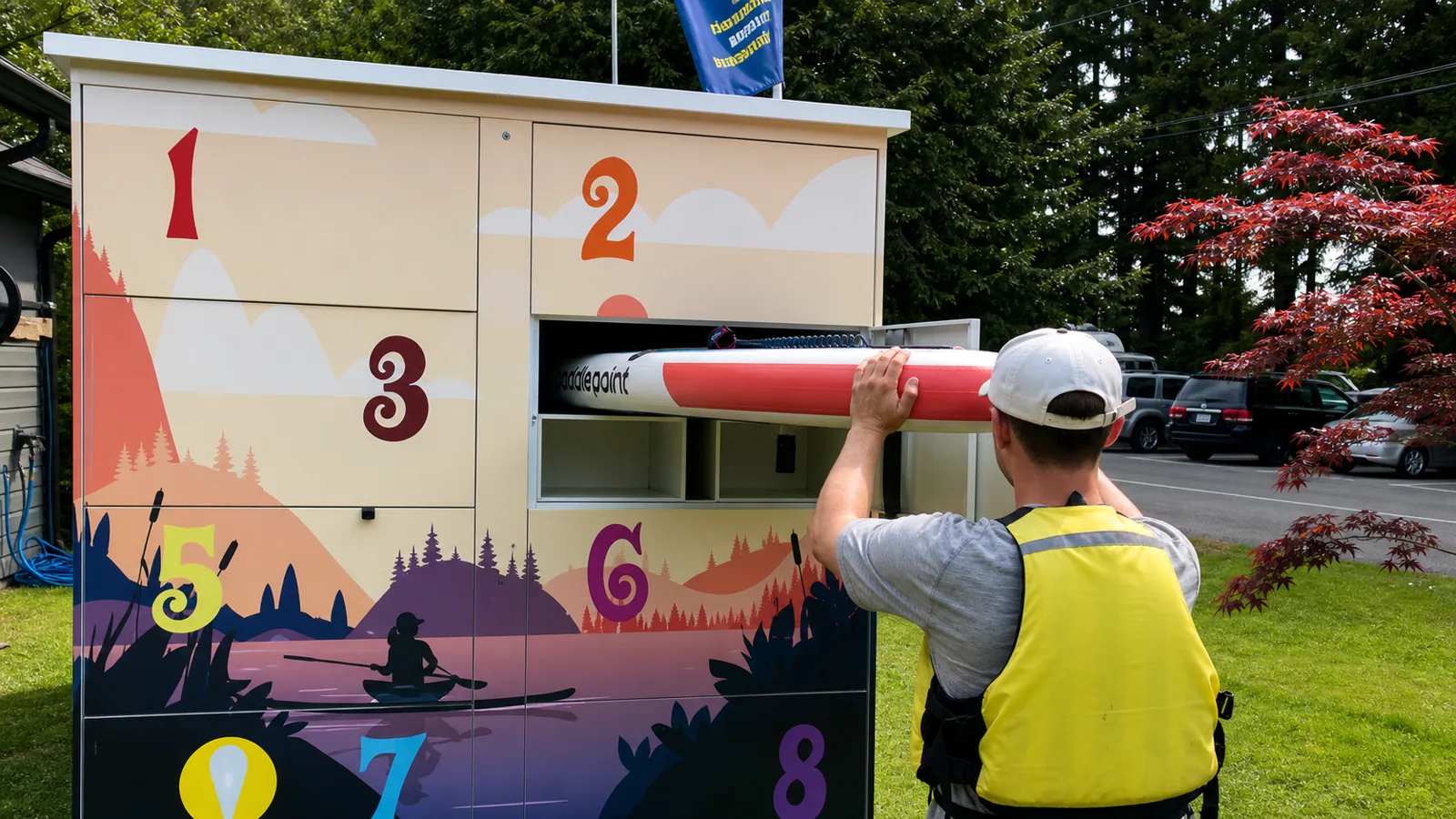Paddler cleaning PaddlePoint equipment after returning to the station